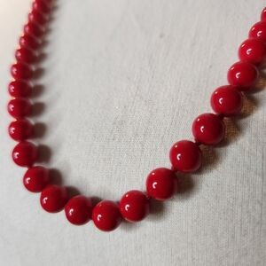 Monet Gold Plated Glass Red Beads Necklace